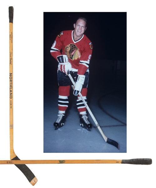 Bobby Hulls 1968-69 Chicago Black Hawks Signed Northland Custom Pro "Banana Hook" Game-Used Stick Attributed to 49th & 50th Goal of Season with Handwritten Annotation "#49, 50 - 1969" 