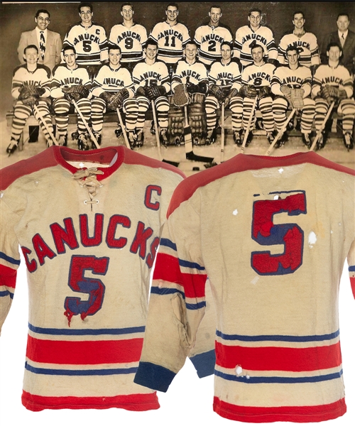 WHL Vancouver Canucks Early-to-Mid-1950s #5 Game-Worn Wool Captains Jersey  