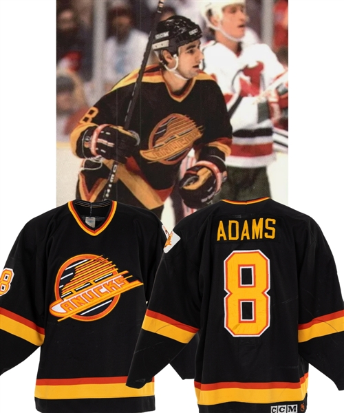 Greg Adams 1989-90 Vancouver Canucks Game-Worn Jersey - 20th Anniversary Patch! - Team Repairs!