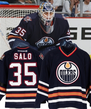 Tommy Salos 2002-03 Edmonton Oilers Game-Worn Jersey - Bill Hunter Memorial Band! - Photo-Matched! 