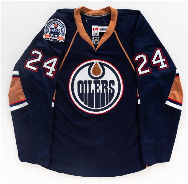 Steve Staios 2008-09 Edmonton Oilers Game-Worn Jersey with LOA - 30th Patch! - Photo-Matched!
