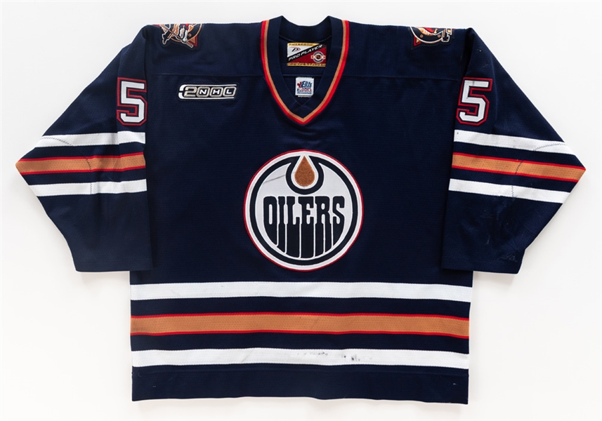 Tom Potis 1999-2000 Edmonton Oilers Game-Worn Jersey with LOA - 2000 Patch! - Photo-Matched!