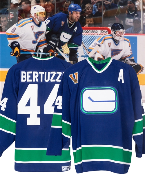 Todd Bertuzzis 2003-04 Vancouver Canucks Game-Worn Vintage Alternate Captains Jersey with Team LOA - Photo-Matched!