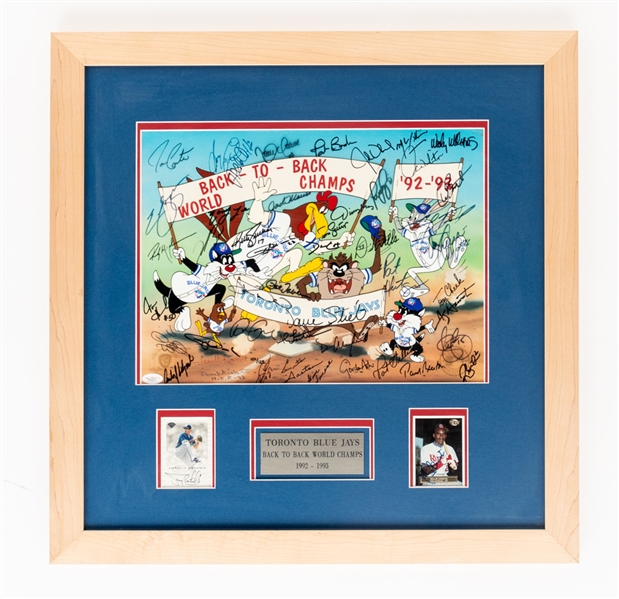 Toronto Blue Jays "Back To Back World Champs" Looney Tunes Limited-Edition #101/125 Team-Signed Framed Display Including Winfield, Alomar, Carter, Olerud and Molitor with JSA LOA (25 1/2" x 25 1/2)