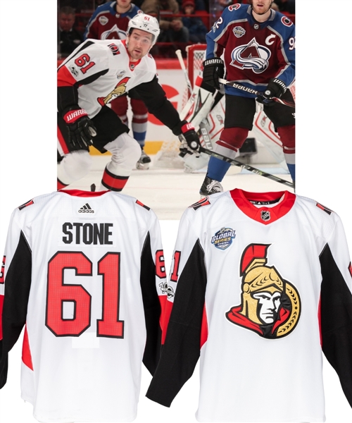 Mark Stones 2017-18 Ottawa Senators "Global Series" Game-Worn Jersey with Team COAs - NHL Centennial Patch!