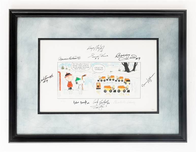 Charles M. Schultz Peanuts "Circle the Zambonis" Limited-Edition Framed Lithograph #181/500 Signed by HOFers Gretzky, Howe, Richard, Hull, Bathgate, Bucyk, Kennedy and Charles M. Schultz with JSA LOA