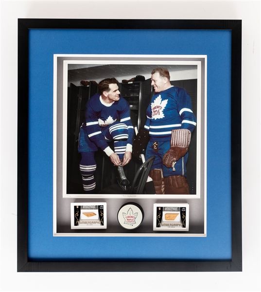 Toronto Maple Leafs Deceased HOFers Syl Apps and Turk Broda "Best Buds, 1948" Limited-Edition Framed Display Including Leaf Stickworks "Lumbergraphs" Cut Signature "1/1" Cards of Each with JSA LOA