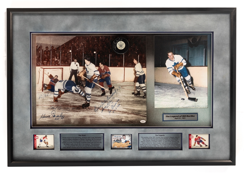 Toronto Maple Leafs "The Legend of Bill Barilko" Framed Display Signed by 10 Inc. HOFers Richard, Kennedy, Johnson, Meeker, Flaman, Bouchard and Watson Plus Barilko Cut Signature Card with JSA LOA