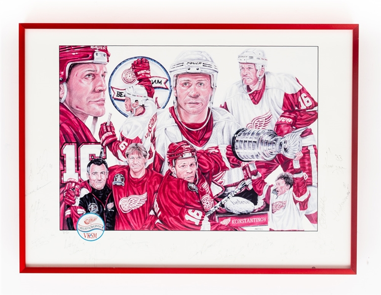 Detroit Red Wings Framed Display Collection of 2 Including 1997-98 Team-Signed Stanley Cup Champions Art Print with Artist COAs 