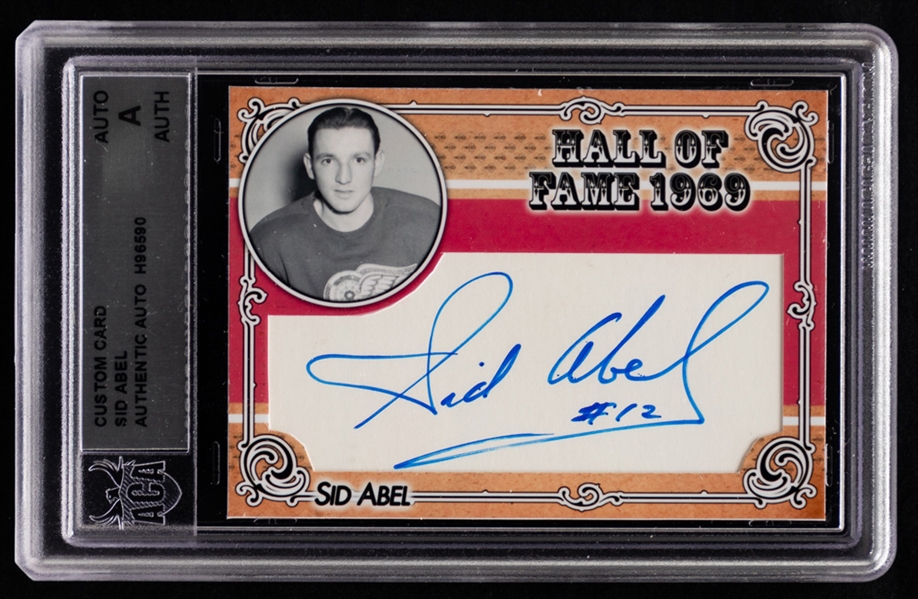 Detroit Red Wings Signed Custom-Made Hall of Fame Hockey Cards (5) Including Deceased HOFers Sid Abel, Bill Gadsby and Red Kelly & HOFers Alex Delvecchio and Norm Ullman (All ACA Certified)
