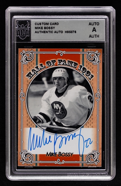 New York Islanders Signed Custom-Made Hall of Fame Hockey Cards (5) Including Deceased HOFers Mike Bossy and Clark Gillies & HOFers Bryan Trottier, Denis Potvin and Billy Smith (All ACA Certified)