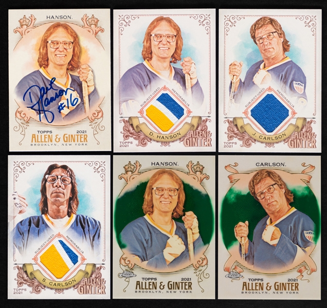 2021 Topps Allen & Ginter Slap Shot Dave Hanson, Jeff Carlson and Steve Carlson Hockey Cards (33) Including Chrome Blue Refractors, Chrome Green Refractors, Relic Cards & More
