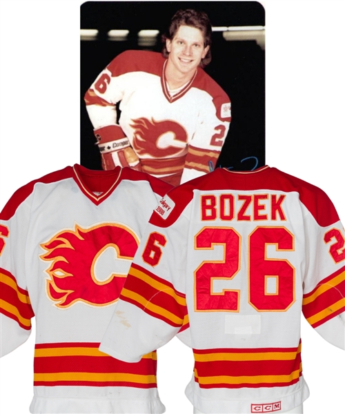 Steve Bozeks 1987-88 Calgary Flames Game-Worn Jersey - 1988 Olympics Patch! 