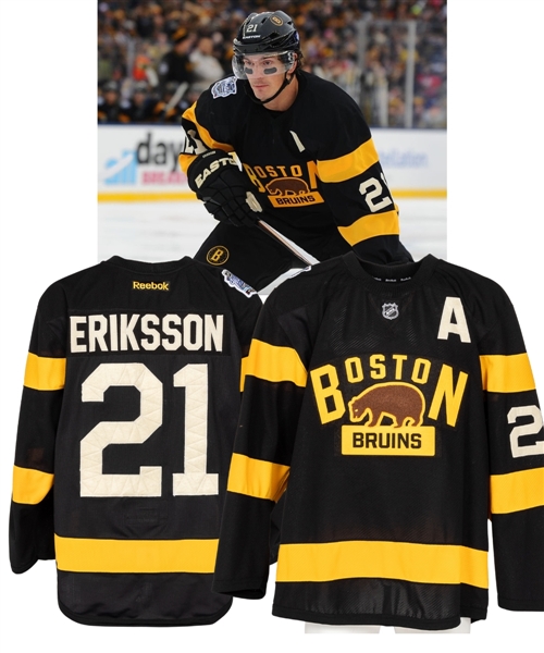 Loui Erikssons 2016 NHL Winter Classic Boston Bruins Game-Worn Second Period Alternate Captains Jersey with Team LOA