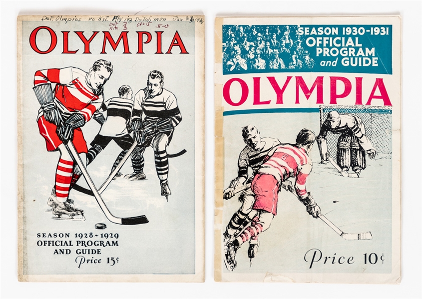 1930-31 Detroit Olympia Program - Detroit Falcons vs Boston Bruins Plus 1928-29 Olympia Program CPHL - Detroit Olympics vs Kitchener Flying Dutchmen 