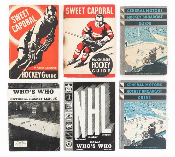 1933-34 to 1940-41 General Motors Broadcast, Sweet Caporal and NHL Whos Who Guide Collection of 6