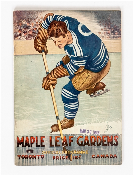 March 30, 1933 Stanley Cup Semifinals Game 3 Maple Leaf Gardens Program Toronto Maple Leafs vs Boston Bruins - Eddie Shore Scores Overtime Winner! - High Grade Condition! 