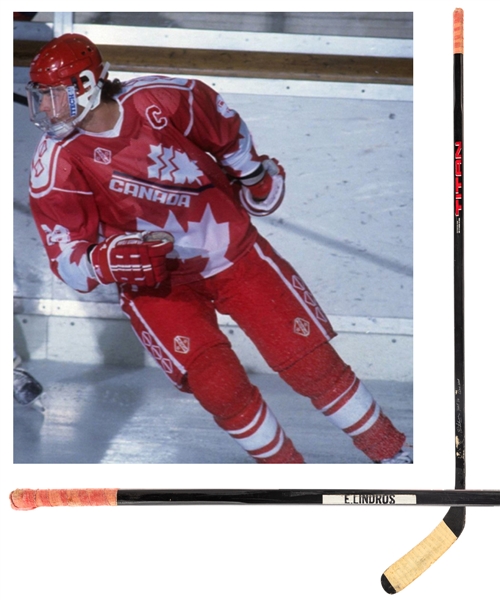 Eric Lindros Late-1980s/Early-1990s Canada National Team Pre-NHL Titan Game-Used Stick from His Personal Collection with His Signed LOA - Stick Signed with Annotation "HOF 16 Game Used"