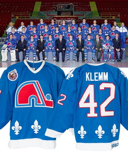 Jon Klemms 1991-92 Quebec Nordiques Game-Worn Jersey - Stanley Cup Centennial Patch over 75th Anniversary Patch! 