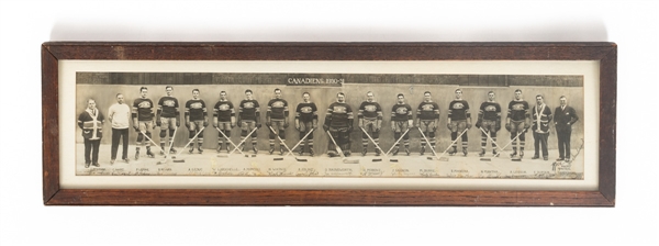 Montreal Canadiens 1930-31 Stanley Cup Champions Framed Panoramic Team Photo by Rice Studios Featuring HOFers Morenz, Joliat, Hainsworth, Mantha and Dandurand (9 1/2" x 34")