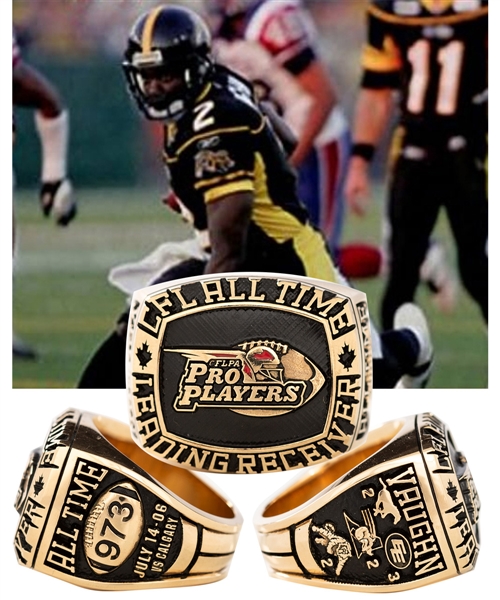 Terry Vaughns July 14th 2006 CFL All Time Leading Receiver #973 (Hamilton Tiger-Cats) 10K Gold Ring with Presentation Box