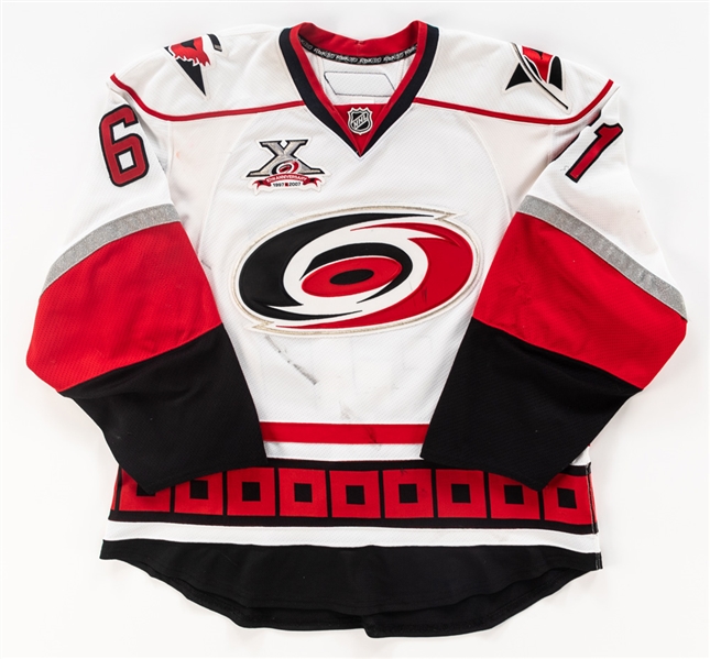 Cory Stillmans 2007-08 Carolina Hurricanes Game-Worn Jersey with Team COA - 10th Anniversary Patch! - Photo-Matched! 