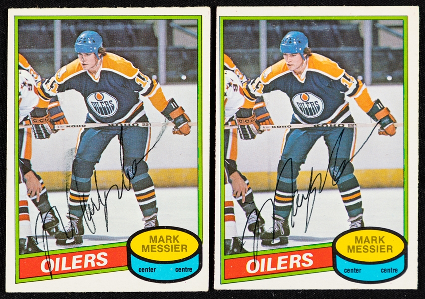 1980-81 O-Pee-Chee Hockey #289 HOFer Mark Messier Rookie Cards (3) - Includes Two Signed Examples (JSA Auction LOA)