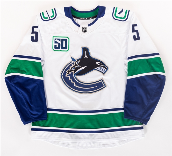 Oscar Fantenbergs 2019-20 Vancouver Canucks Game-Worn Jersey with Team COA - 50th Anniversary Patch! - Team Repairs! 