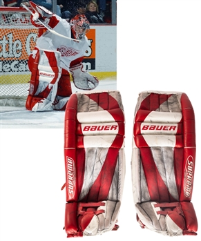 Curtis Josephs 2002-03 Detroit Red Wings Bauer Supreme Game-Worn Pads with Team COA - Photo-Matched To 2003 Stanley Cup Playoffs!