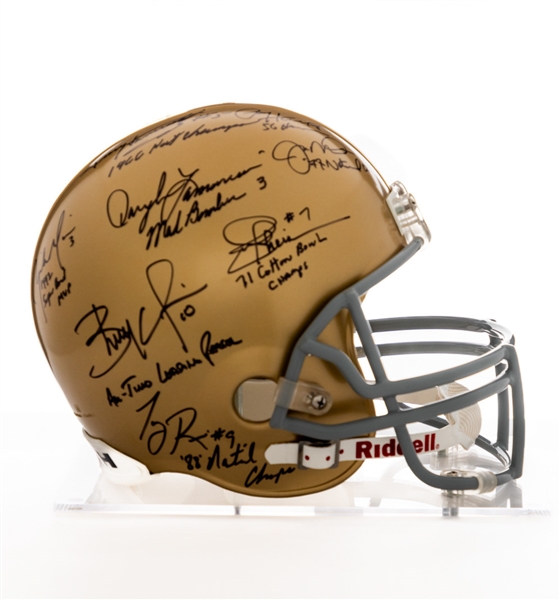Joe Montana, Paul Hornung, Brady Quinn, Terry Hanratty, Daryle Lamonica, Tony Rice and Rick Mirer Multi-Signed Notre Dame Full-Size Riddell Helmet with Steiner COA - College Accomplishment Annotation