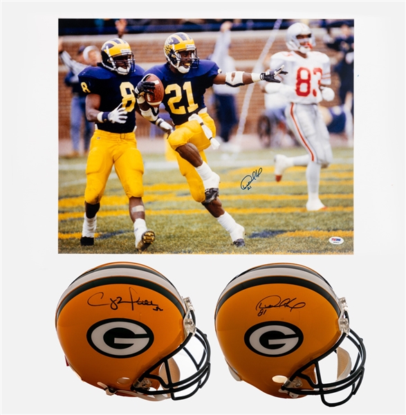 Clay Matthews and Desmond Howard Single-Signed Green Bay Packers Full-Size Riddell Helmets with COAs Plus Desmond Howard Signed University of Michigan Signed 16" x 20" Photo