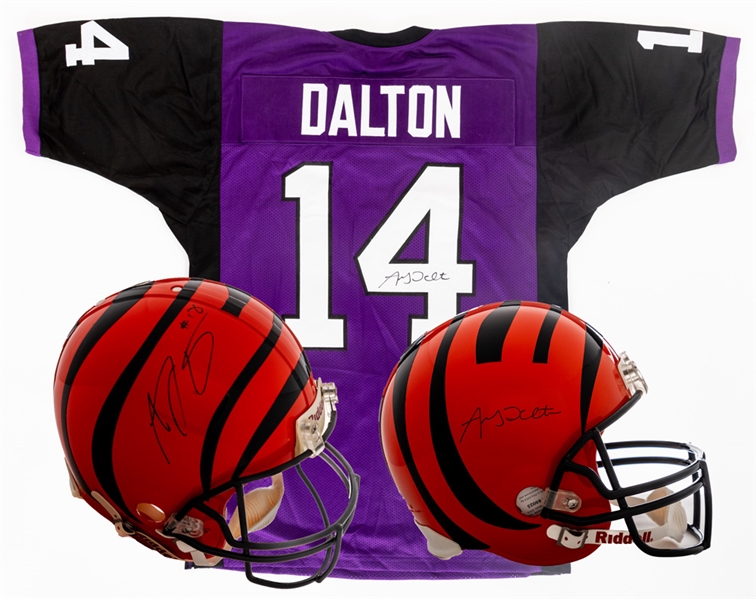 Andy Daulton and A.J. Green Single-Signed Cincinnati Bengals Full-Size Riddell Helmets with COAs Plus Andy Daulton Signed TCU Horned Frogs Jersey with COA 