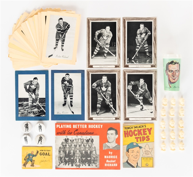 1971-72 Colgate Heads Near-Complete Set (15/17), Montreal Canadiens 1970-72 Pinback Buttons (4), 1962-63 Wheaties Playing Better Hockey Maurice Richard Booklet, Bee Hive Hockey Photos and More