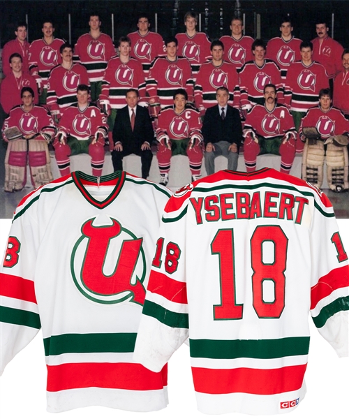 Paul Ysebaerts 1987-89 AHL Utica Devils Game-Worn Jersey - Heavy Wear! - 75+ Team Repairs! 