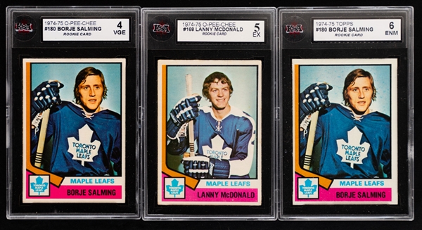 1970-71 to 1986-87 O-Pee-Chee and Topps Toronto Maple Leafs Hockey Rookie Cards (8) Inc. HOFers Darryl Sittler, Lanny McDonald and Borje Salming Inc. KSA-Graded Examples (3)