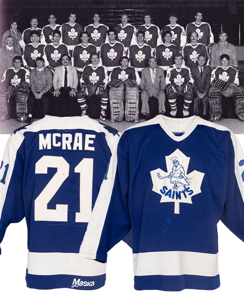 Basil McRaes 1984-85 AHL St. Catharines Saints Game-Worn Jersey Recycled From 1982-83 Inaugural Season #21 Reg Thomas