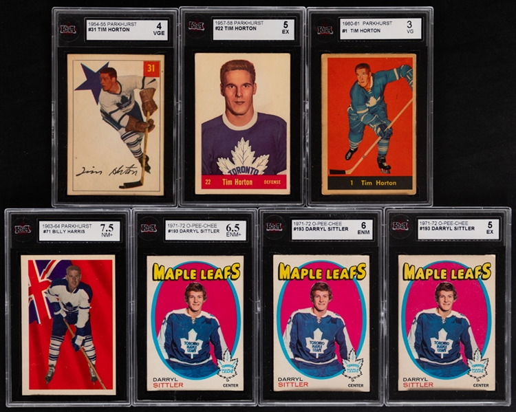 1952-53 to 1979-80 Parkhurst/O-Pee-Chee/Topps Toronto Maple Leafs Hockey Cards (36) Inc. HOFers Horton (5), Armstrong (3), Mahovlich (2), Bower, Stanley and Sittler (8) Inc. KSA-Graded Examples (7)