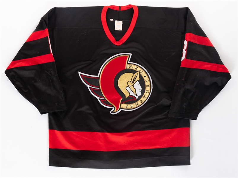 Chad Penneys Mid-1990s AHL Prince Edward Island Senators Game-Worn Jersey - Nice Game-Wear! - Numerous Team Repairs!