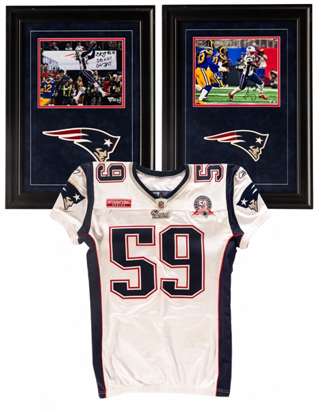 Gary Guytons 2009 New England Patriots International Series Game-Worn Jersey with PSA/DNA COA Plus Sony Michel and Stephon Gilmore Super Bowl LIII Signed Framed Photo Displays 