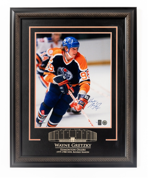 Wayne Gretzky Edmonton Oilers Signed “1979-80 Rookie Season” Framed Limited-Edition Photo Display with WGA COA (26 1/2" x 33 1/2")