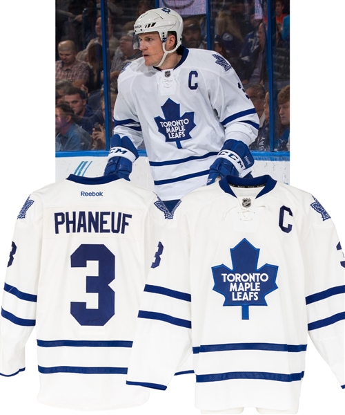 Dion Phaneufs 2014-15 Toronto Maple Leafs Game-Worn Captains Jersey with Team COA - Photo-Matched!