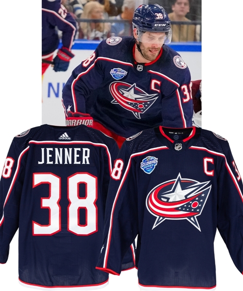 Boone Jenners 2022-23 Columbus Blue Jackets "Global Series Finland 2022" Game-Worn Captains Jersey with COA - Global Series Patch! 