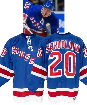 Brian Skrudlands 1997-98 New York Rangers Game-Worn Jersey from His Personal Collection with His Signed LOA - Photo-Matched!