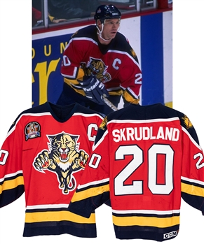 Brian Skrudlands 1995-96 Florida Panthers Game-Worn Captains Jersey from His Personal Collection with His Signed LOA - Patched For 1996 Stanley Cup Finals! - Nice Game-Wear! - Photo-Matched 