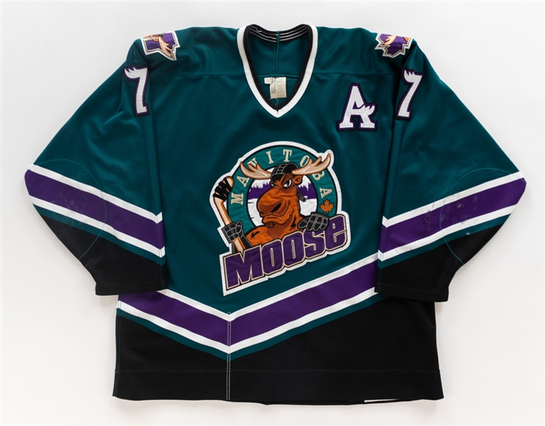 Steve Wilsons 1996-97 IHL Manitoba Moose Inaugural Season Game-Worn Alternate Captains Jersey 