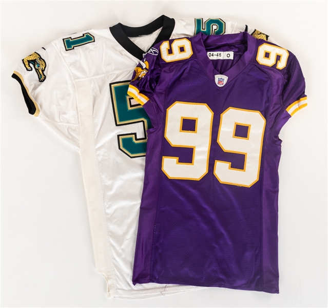 Kevin Hardy’s Mid-1990s Jacksonville Jaguars Game-Issued Rookie Era Jersey and Chris Hovan’s 2004 Minnesota Vikings Game-Worn Jersey 