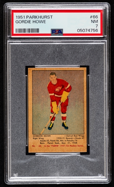 1951-52 Parkhurst Hockey Card #66 HOFer Gordie Howe Rookie – Graded PSA 7   