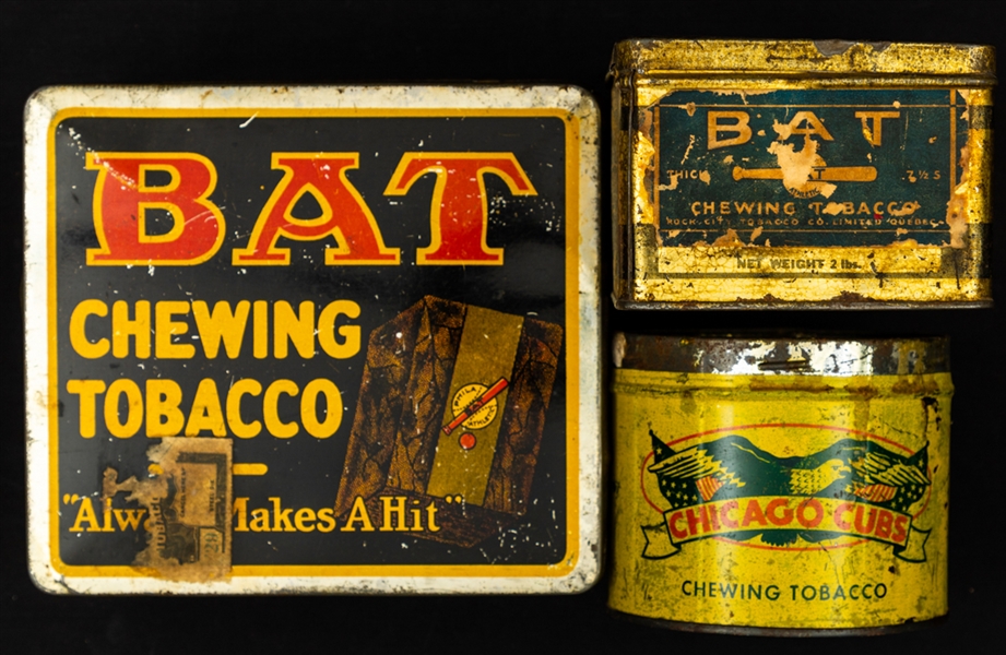 1920s/30s Rock City Tobacco "Bat" (2) and Chicago Cubs Tins Collection of 3 