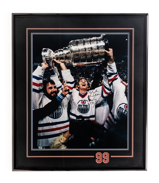Wayne Gretzky Signed Edmonton Oilers Framed Stanley Cup Champions Photo Display with LOA (28" x 33")