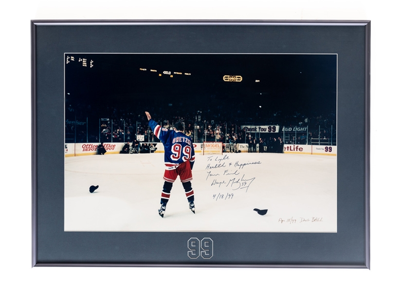 Wayne Gretzky Signed New York Rangers "Final NHL Game" Framed Original Doug Ball Photo (27" x 37")